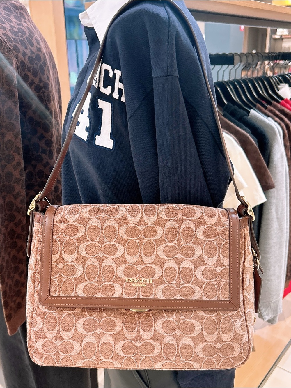 Coach Etta Flap Bag In Signature Chenille light khaki